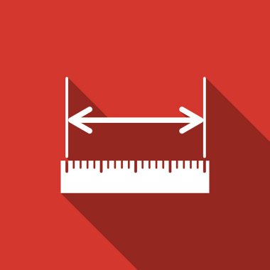 Ölçüm yükseklik ve uzunluk simgesi. Cetvel, yeşilaycı, ölçek sembol düz simgesini uzun gölge ile. Vektör çizim