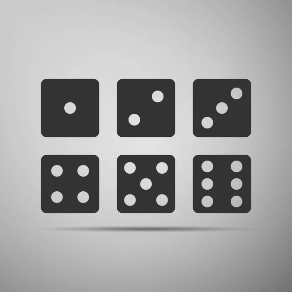 Ensemble de six dés icône plate sur fond gris. Illustration vectorielle — Image vectorielle