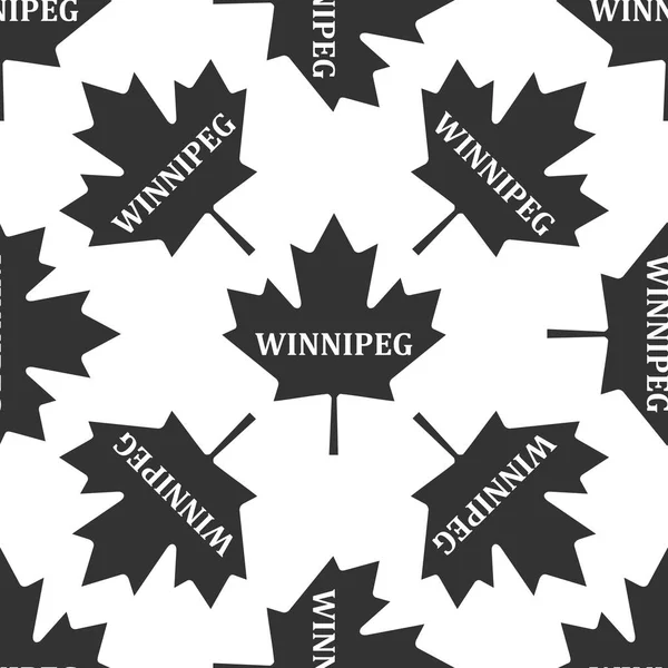 Hoja de arce canadiense con el nombre de la ciudad Winnipeg icono patrón sin costuras sobre fondo blanco. Ilustración vectorial — Vector de stock