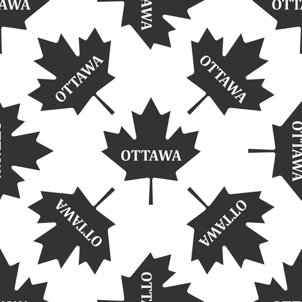 Folha de bordo canadense com nome da cidade Ícone Ottawa padrão sem costura no fundo branco. Ilustração vetorial —  Vetores de Stock