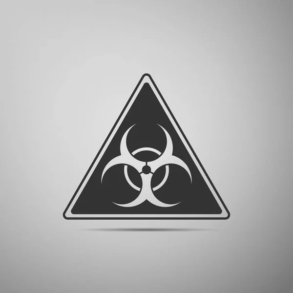 Háromszög jel-val egy Biohazard jel lapos ikonra a szürke háttér. Vektoros illusztráció — Stock Vector