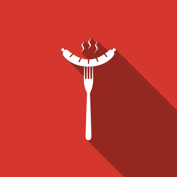 Salsiccia su forchetta icona piatta con lunga ombra. Illustrazione vettoriale — Vettoriale Stock