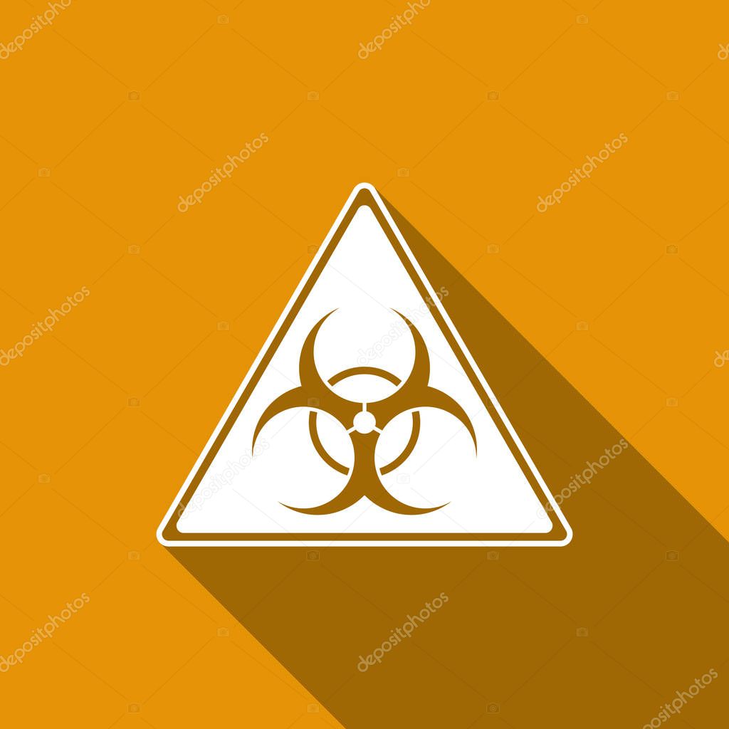 Triangle sign with a Biohazard sign flat icon with long shadow. Vector Illustration