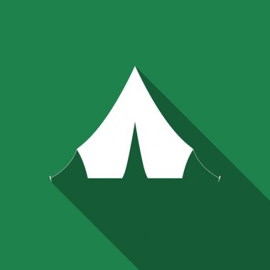 Turist çadır uzun gölge düz simgesi. Vektör çizim