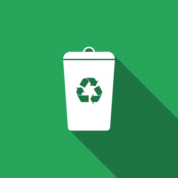 Papelera de reciclaje icono plano con sombra larga. Ilustración vectorial — Vector de stock