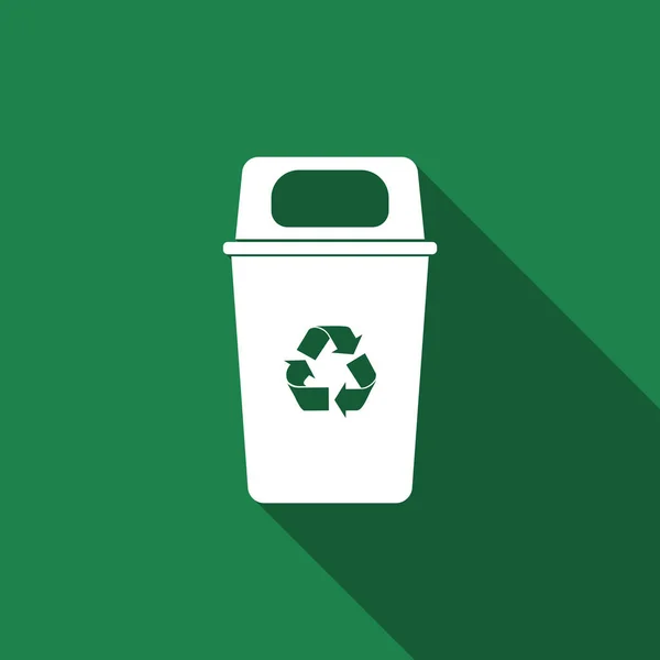 Papelera de reciclaje icono plano con sombra larga. Ilustración vectorial — Archivo Imágenes Vectoriales