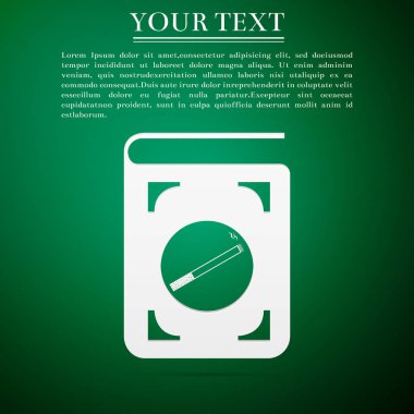 Kitap simgesi yeşil zemin üzerine sigara düz simgesiyle. Vektör çizim