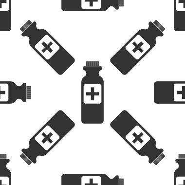 Tıbbi hapları simgesi Dikişsiz desen beyaz arka plan üzerinde şişesiyle. Tablet sembolü. Sağlık. Vektör çizim