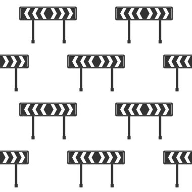 Trafik işareti yol. Yol bloğu işaret. Emanet sembol simge Dikişsiz desen beyaz zemin üzerine barikat kurun. Vektör çizim