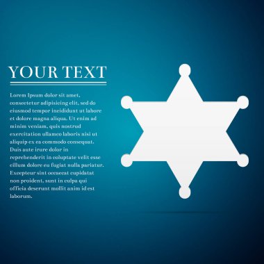 Hexagram Şerif yıldızlı rozet düz simgesi mavi arka plan. Vektör çizim