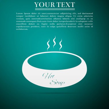 Sıcak çorba düz simgesi yeşil zemin üzerine kase. Vektör çizim