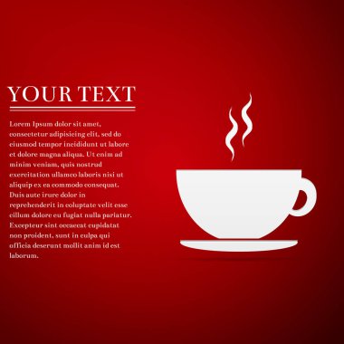 Kahve fincanı kırmızı arka plan düz simgesi. Çay bardağı. Sıcak bir içecek kahve. Vektör çizim