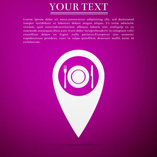 Harita göstergesi ile restoran simgesi simgesi pembe arka plan izole. Düz tasarım. Vektör çizim