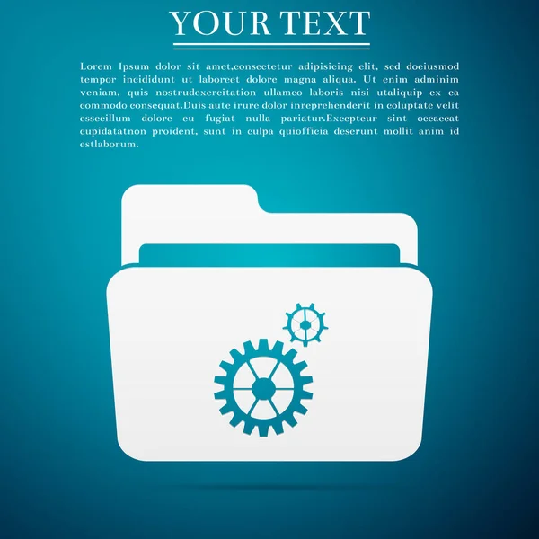 Ayarları klasör simgesi üzerinde mavi arka plan izole. Düz tasarım. Vektör çizim