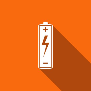 Pil simgesi ile uzun gölge izole. Düz tasarım. Vektör çizim