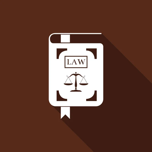 Törvény könyv törvényeinek könyvében pikkelyek igazságügyi ikon elszigetelt és hosszú árnyéka. Lapos kivitel. Vektoros illusztráció — Stock Vector