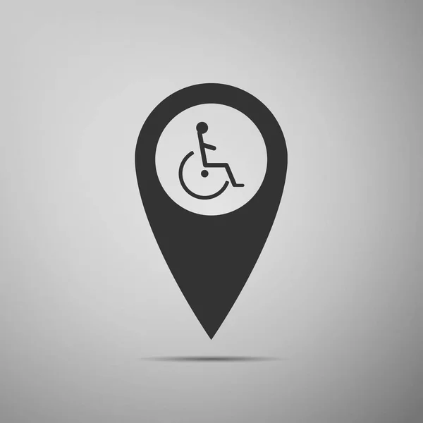 Engelli handikap simgesinde harita işaretçi. Geçersiz simge simge gri arka plan üzerinde izole. Düz tasarım. Vektör çizim — Stok Vektör
