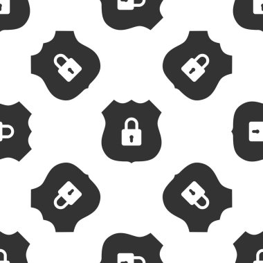 Beyaz arka plan üzerinde kalkan güvenlik simgesi seamless modeli. Düz tasarım. Vektör çizim