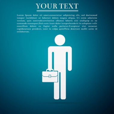 Evrak Çantası'nı simgesi üzerinde mavi arka plan izole iş adamı adam. Düz tasarım. Vektör çizim