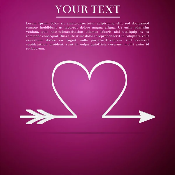 Aşk tanrısı ok kalp, Sevgililer günü kartları öğesi simgesi üzerinde mor arka plan izole. Düz tasarım. Vektör çizim