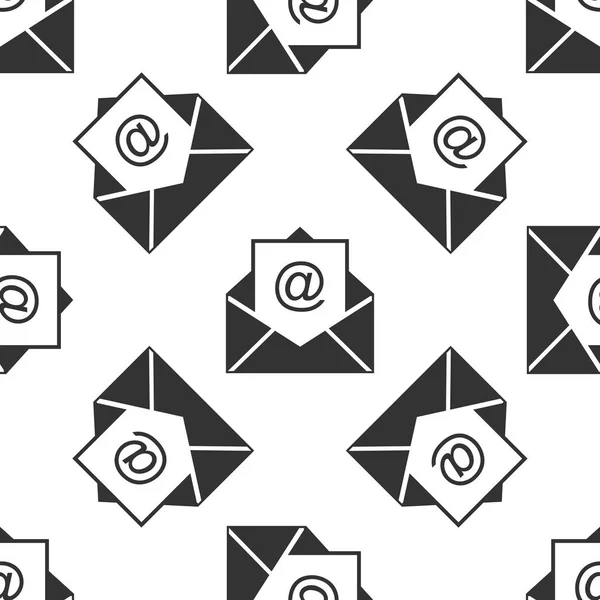 Patrón sin costura del icono de correo electrónico y correo electrónico sobre fondo blanco. Envolvente símbolo e-mail. Señal de correo electrónico. Diseño plano. Ilustración vectorial — Archivo Imágenes Vectoriales