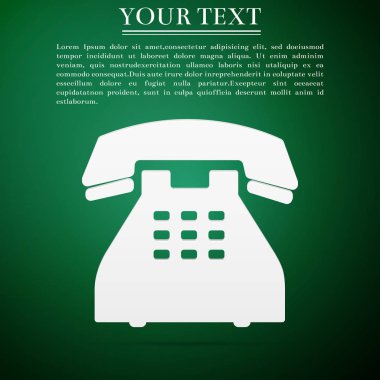 Telefon simgesi üzerinde yeşil arka plan izole. Sabit telefon. Düz tasarım. Vektör çizim