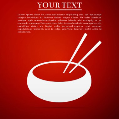 Asya gıda ve yemek çubukları siluet simge kırmızı zemin üzerine izole çifti ile top. Hazırlayın, Doğu diyet kavramı. Düz tasarım. Vektör çizim