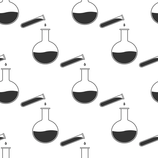 Tube à essai et fiole - icône d'essai de laboratoire chimique motif sans couture sur fond blanc. Design plat. Illustration vectorielle — Image vectorielle