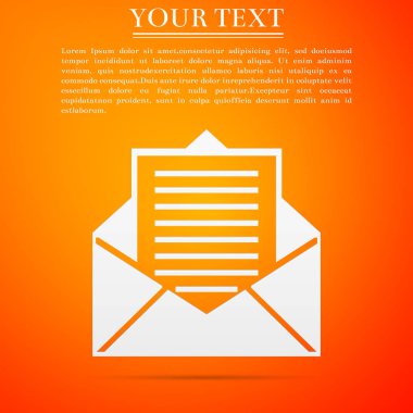 Posta ve e-posta simgesi turuncu zemin üzerine izole. Zarf simgesi e-posta. E-posta iletisi işareti. Düz tasarım. Vektör çizim