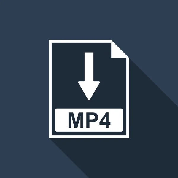 Mp4 文件文档图标。下载 Mp4 按钮图标与长阴影隔离。平面设计。矢量插图 — 图库矢量图片