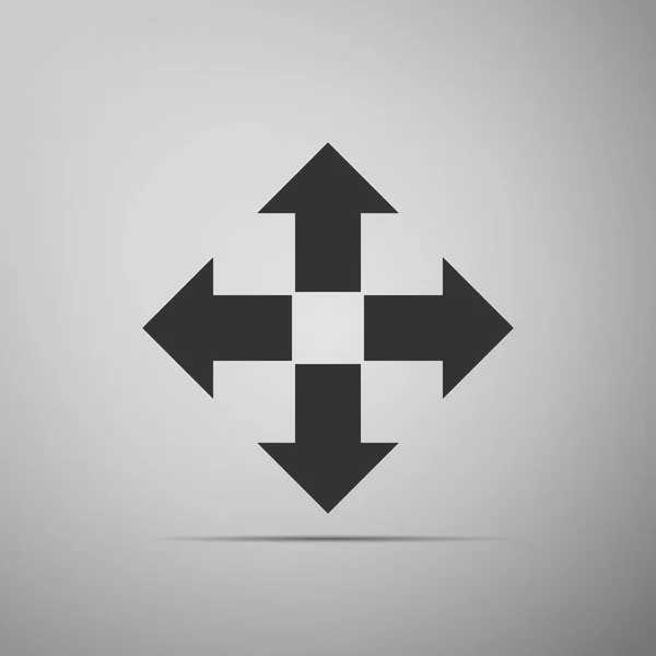 Flechas en cuatro direcciones icono aislado sobre fondo gris. Diseño plano. Ilustración vectorial — Vector de stock
