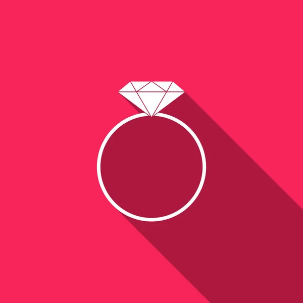 Icono de anillo de compromiso de diamante aislado con sombra larga. Diseño plano. Ilustración vectorial — Archivo Imágenes Vectoriales