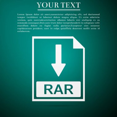 Rar dosyası belge simgesi. Rar düğme simgesi üzerinde yeşil arka plan izole indirin. Düz tasarım. Vektör çizim