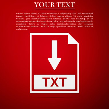 Txt dosyası belge simgesi. Txt düğme simgesi üzerinde kırmızı arka plan izole indirin. Düz tasarım. Vektör çizim