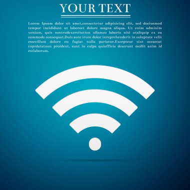 Wifi kablosuz internet ağ simgesi düz simgesi mavi arka plan. Düz tasarım. Vektör çizim