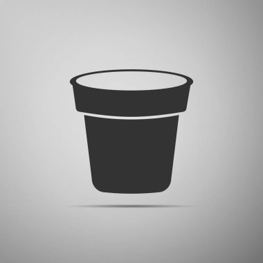 Çiçek pot simgesi gri arka plan üzerinde izole. Düz tasarım. Vektör çizim