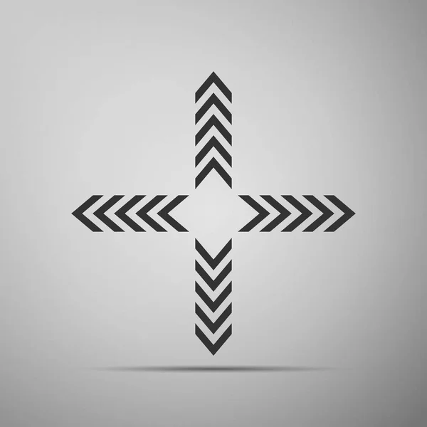 Pijlen in vier richtingen pictogram geïsoleerd op een grijze achtergrond. Platte ontwerp. Vectorillustratie — Stockvector