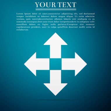 Oklar üzerinde mavi arka plan izole dört yönü gösteren simge. Düz tasarım. Vektör çizim