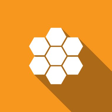 Petek ile uzun gölge izole işareti simgesi. Tatlım hücreleri sembolü. Tatlı doğal gıda. Düz tasarım. Vektör çizim