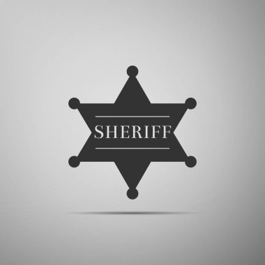 Altıgen Şerif yıldız simgesi gri arka plan üzerinde izole. Şerif rozeti sembolü. Düz tasarım. Vektör çizim