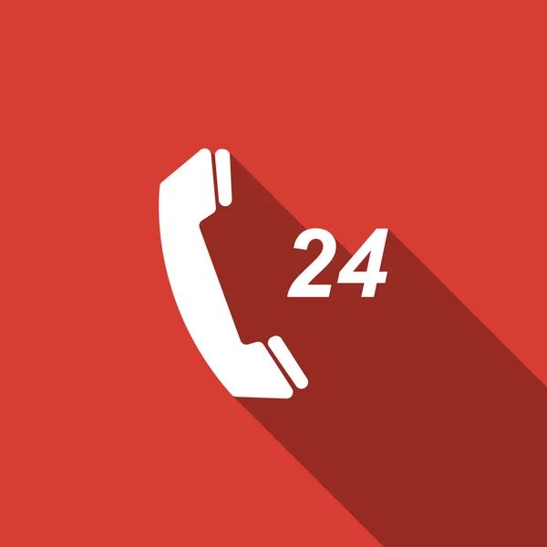 Telefon 24 saat destek simgesi ile uzun gölge izole. Tüm gün müşteri destek çağrı merkezi. Düz tasarım. Vektör çizim — Stok Vektör