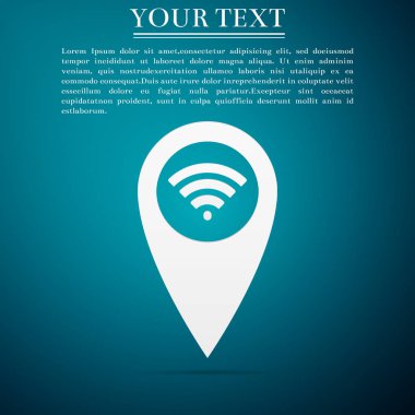 Wifi internet sinyal bağlantısı simgesinin üzerinde mavi arka plan izole işaretçi harita. Düz tasarım. Vektör çizim