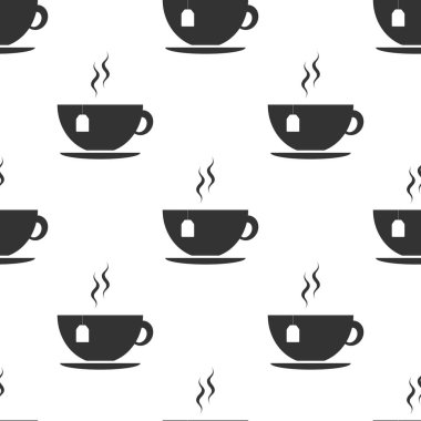 Fincan çay poşeti simgesi Dikişsiz desen beyaz arka plan üzerinde. Düz tasarım. Vektör çizim