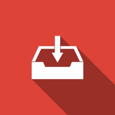 Gelen kutusu simgesini ile uzun gölge izole indirin. Düz tasarım. Vektör çizim