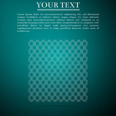 Zincir çit simgesi üzerinde yeşil arka plan izole. Metalik tel örgü desen. Düz tasarım. Vektör çizim