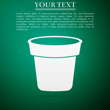 Çiçek pot simgesi üzerinde yeşil arka plan izole. Düz tasarım. Vektör çizim
