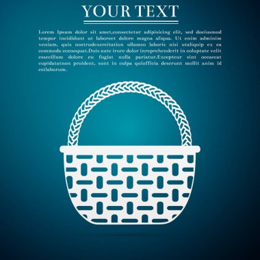 Hasır sepet simgesi üzerinde mavi arka plan izole. Düz tasarım. Vektör çizim