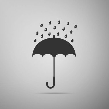 Gri arka plan üzerinde izole şemsiye ve yağmur damla kutsal kişilerin resmi. Düz tasarım. Vektör çizim