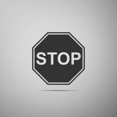 Gri arka plan üzerinde izole dur işareti simgesi. Rating yasal uyarı stop sembolü. Düz tasarım. Vektör çizim