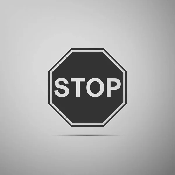 Icona stop segno isolato su sfondo grigio. Simbolo di stop di segnalazione stradale. Design piatto. Illustrazione vettoriale — Vettoriale Stock